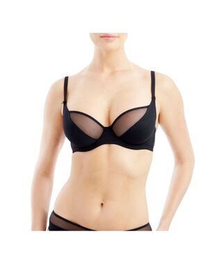 NWT Addiction Nouvelle Lingerie black sheer mesh basic underwire bra 30 G